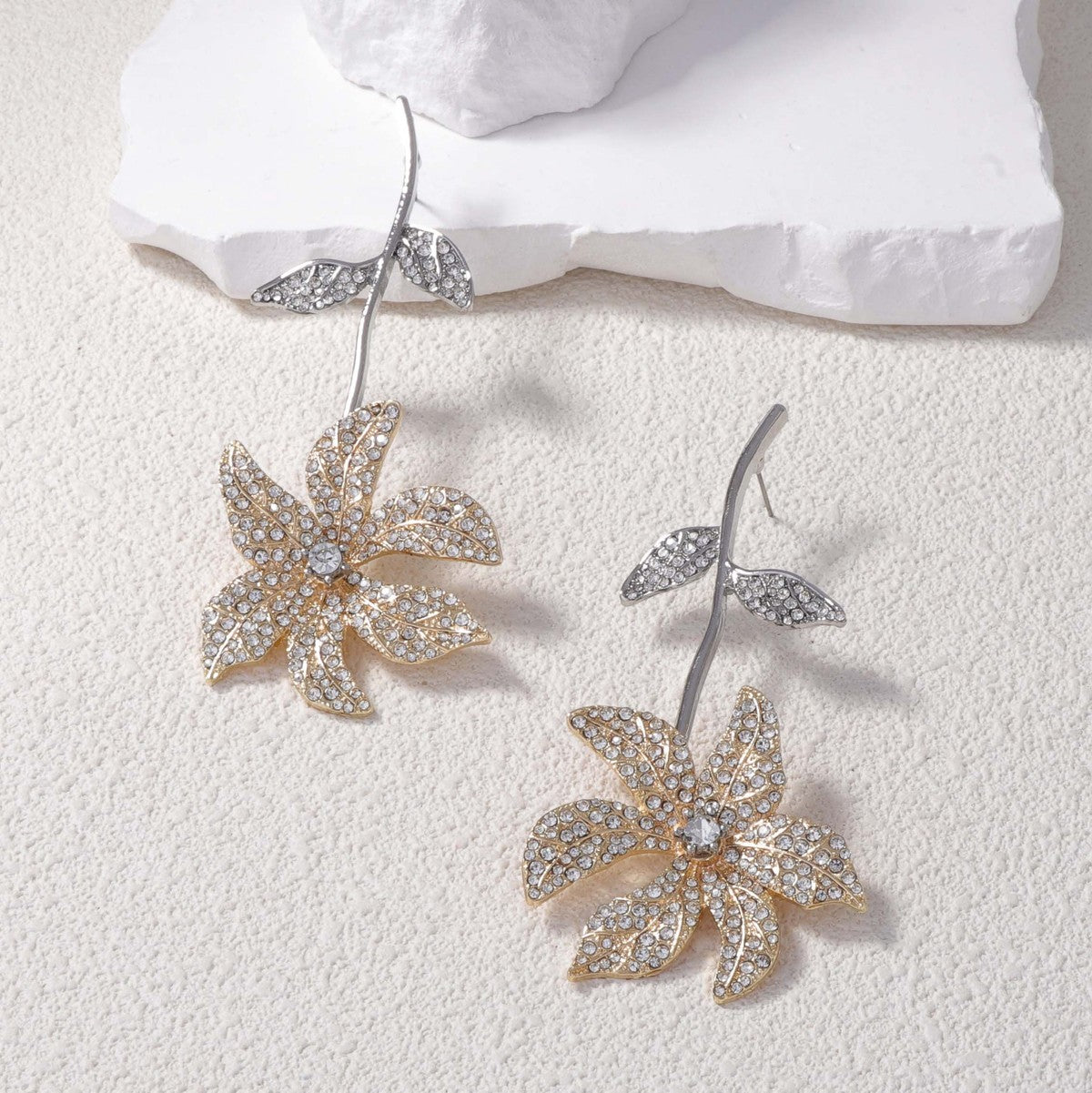 Creative Floral Alloy Zircon Earrings for Women