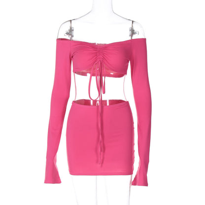 Women Fashion Off Shoulder Crop Top and Tight Skirt Set