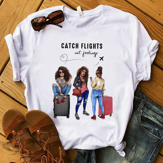 Women Fashion Casual Printed Round Neck T-Shirt