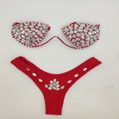 Traje de baño bikini sexy con diamantes de imitación a la moda para mujer
