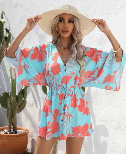 Summer Vacation Women Casual Leaf Print Dress