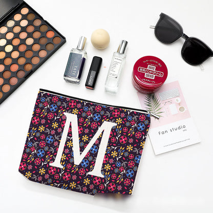 Bolsa de cosméticos pequeña con diseño floral, impermeable, de algodón y lino