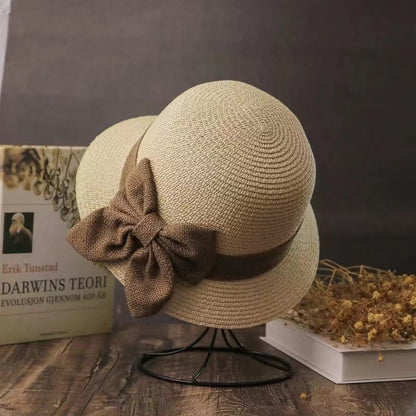 Sombrero de paja plegable con lazo para mujer, informal, a la moda