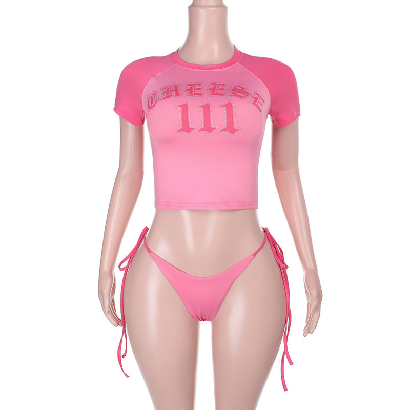 Conjunto de camiseta y pantalones cortos de manga corta con estampado de moda para mujer