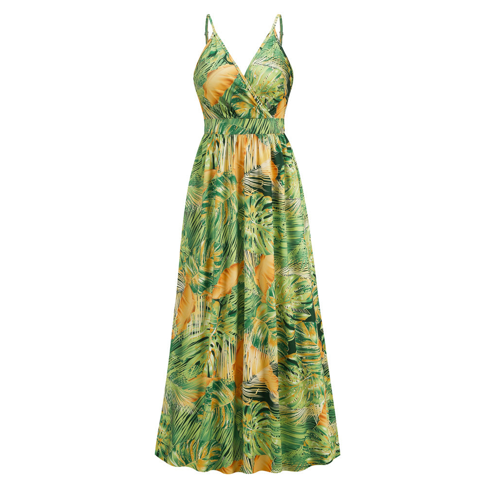 Summer Women Fashion Bohemian Style Sexy V Neck Floral Dress
