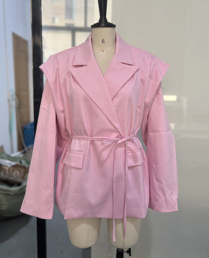 Women’s Lace-Up Padded Shoulder Blazer