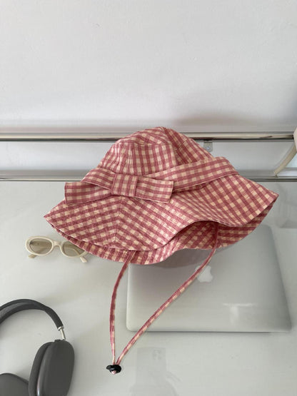 Sombreros tipo cubo con protección solar y lazo a cuadros para mujer