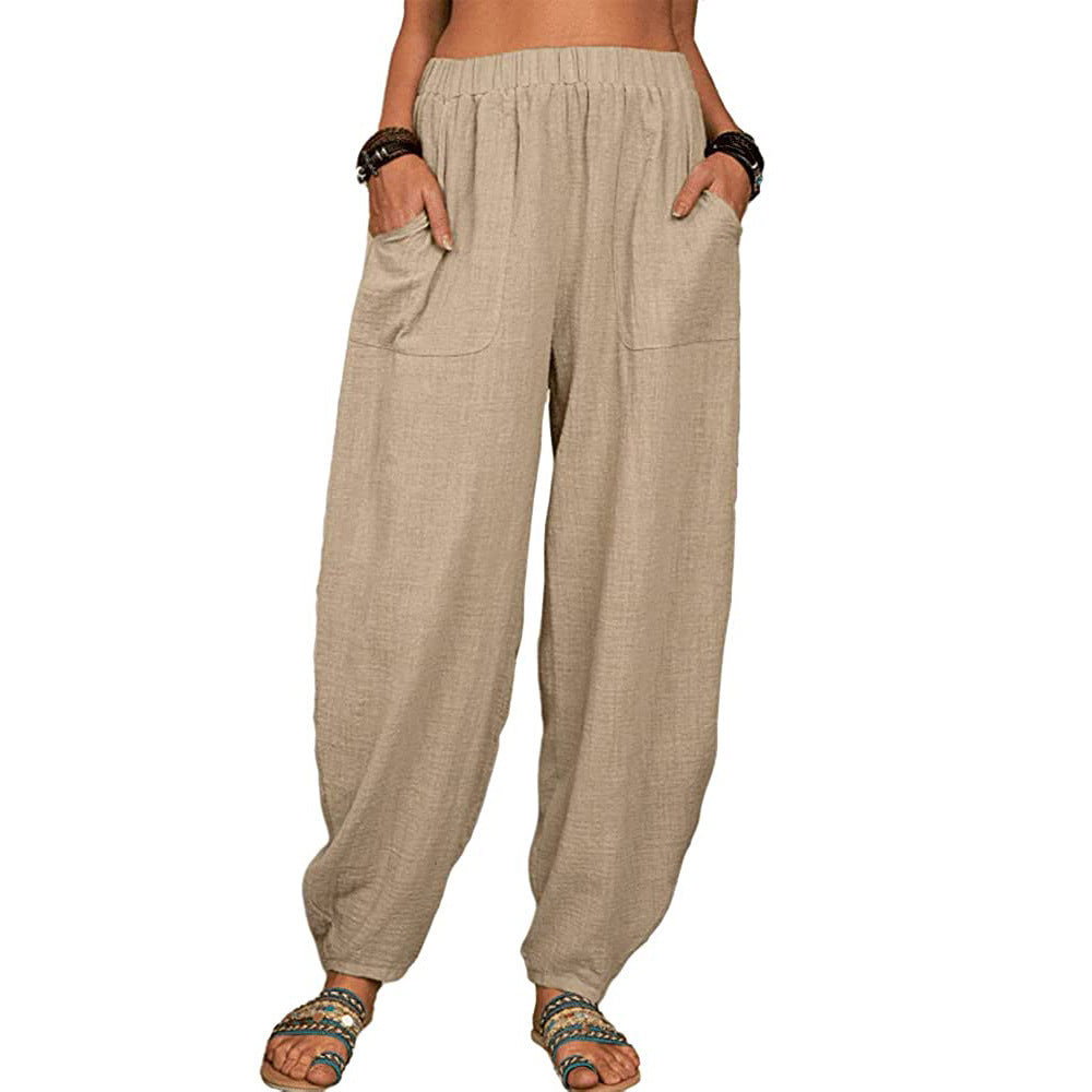 Pantalones casuales holgados de algodón y lino para mujer para mayor comodidad