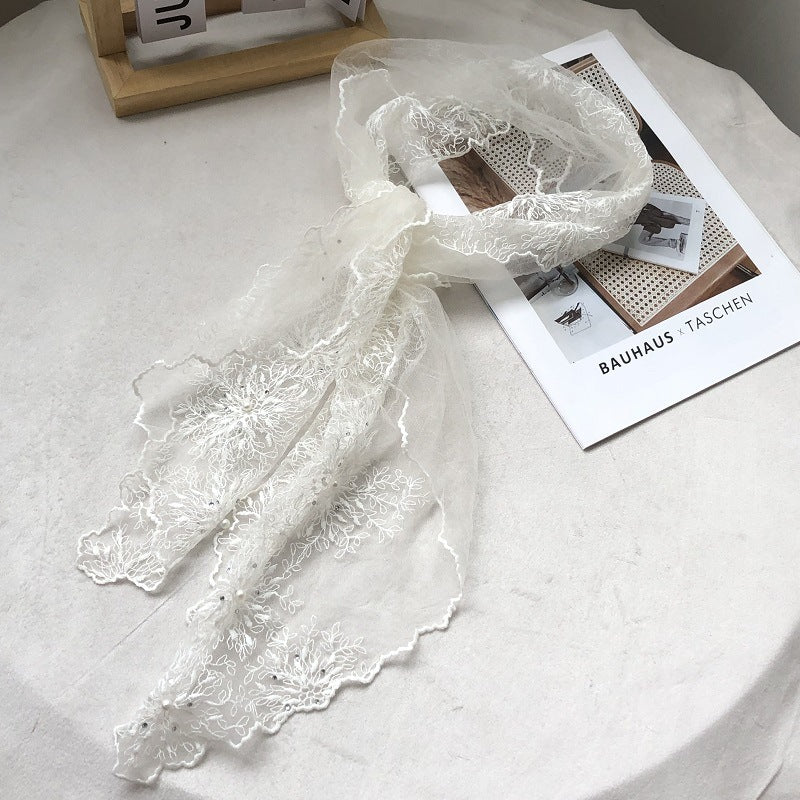 Bufanda de seda floral con encaje de moda de verano para mujer