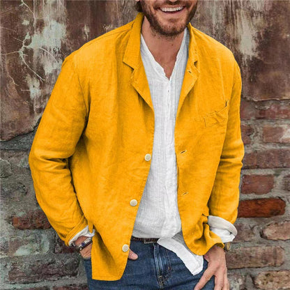 Men Fashion Casual Solid Color Linen Long Sleeve Blazer