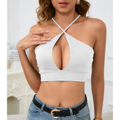 Women Sexy Hollow Solid Color Cropped Camisole Made of Milk Fiber