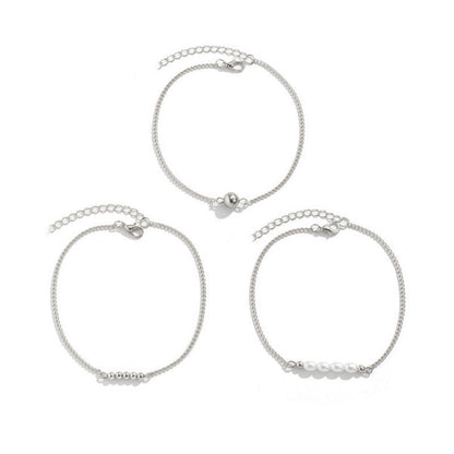 Conjunto de tobilleras con perlas de imitación y cuentas bohemias