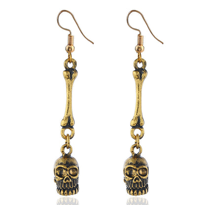 Boucles d'oreilles vintage en alliage pour femme, motif tête de mort d'Halloween