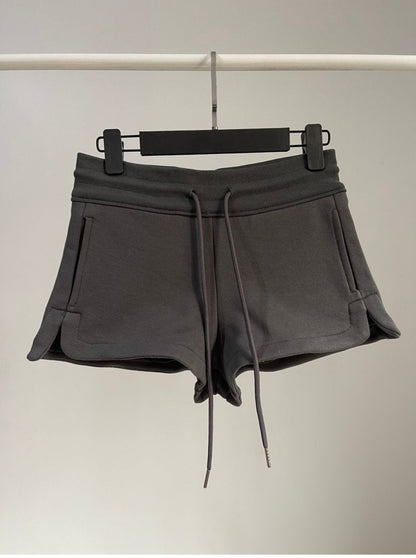 Pantalones cortos de cintura alta con cordón y color liso a la moda para mujer
