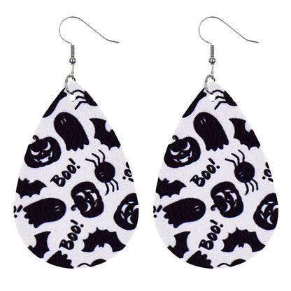Halloween Women Fashion Leather Pumpkin Skull Earrings