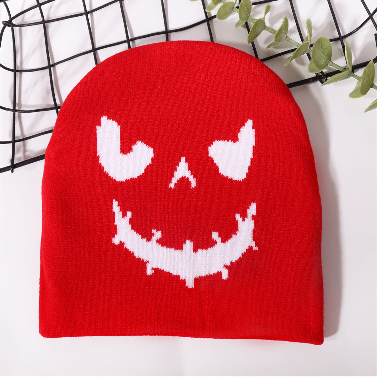 Gorro de punto cálido con estampado de diablo de Halloween