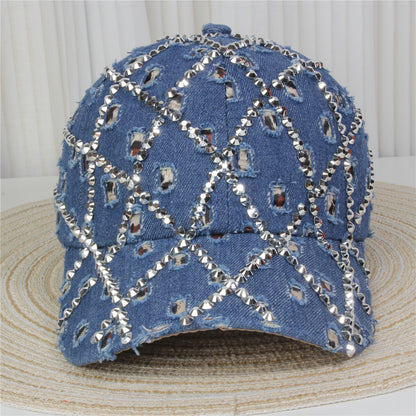Fashion Casual Denim Rhinestone Sequins Baseball Cap