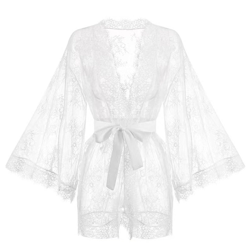 Pyjama à manches longues en dentelle sexy pour femme