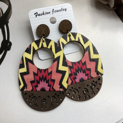 Boucles d'oreilles creuses en bois style bohème vintage