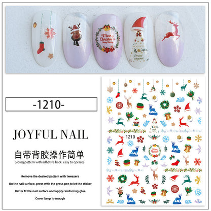Autocollant pour nail art DIY motif flocon de neige, élan et clochette de Noël