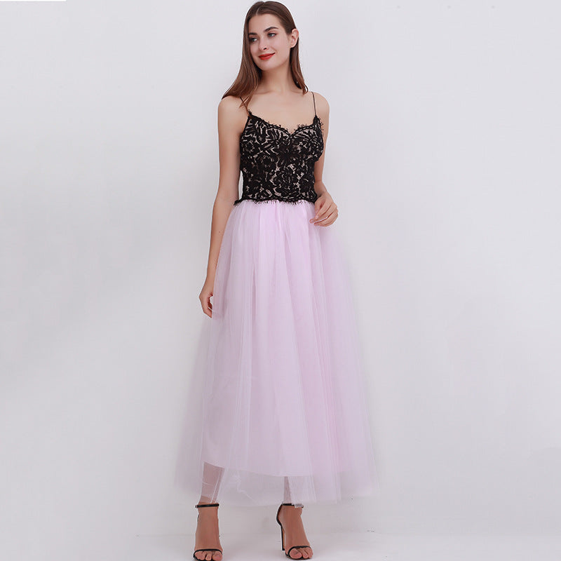 Women Fashion Solid Color Mesh Skirt