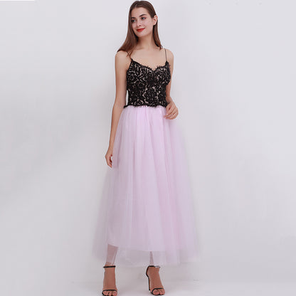 Women Fashion Solid Color Mesh Skirt