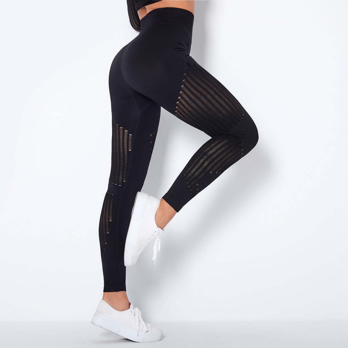 Leggings de yoga taille haute ajourés sans coutures pour femmes - Vêtements de sport ajustés