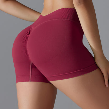 Pantalones cortos deportivos de yoga de color sólido sin costuras sexys para mujer