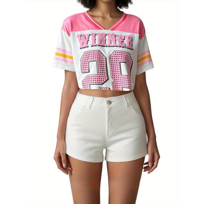 Top informal holgado de manga corta para mujer