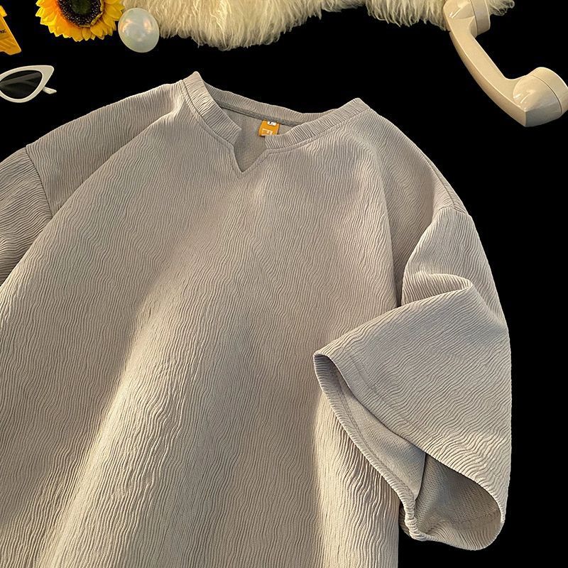 Men Summer Loose V-Neck Ice Silk T-Shirt