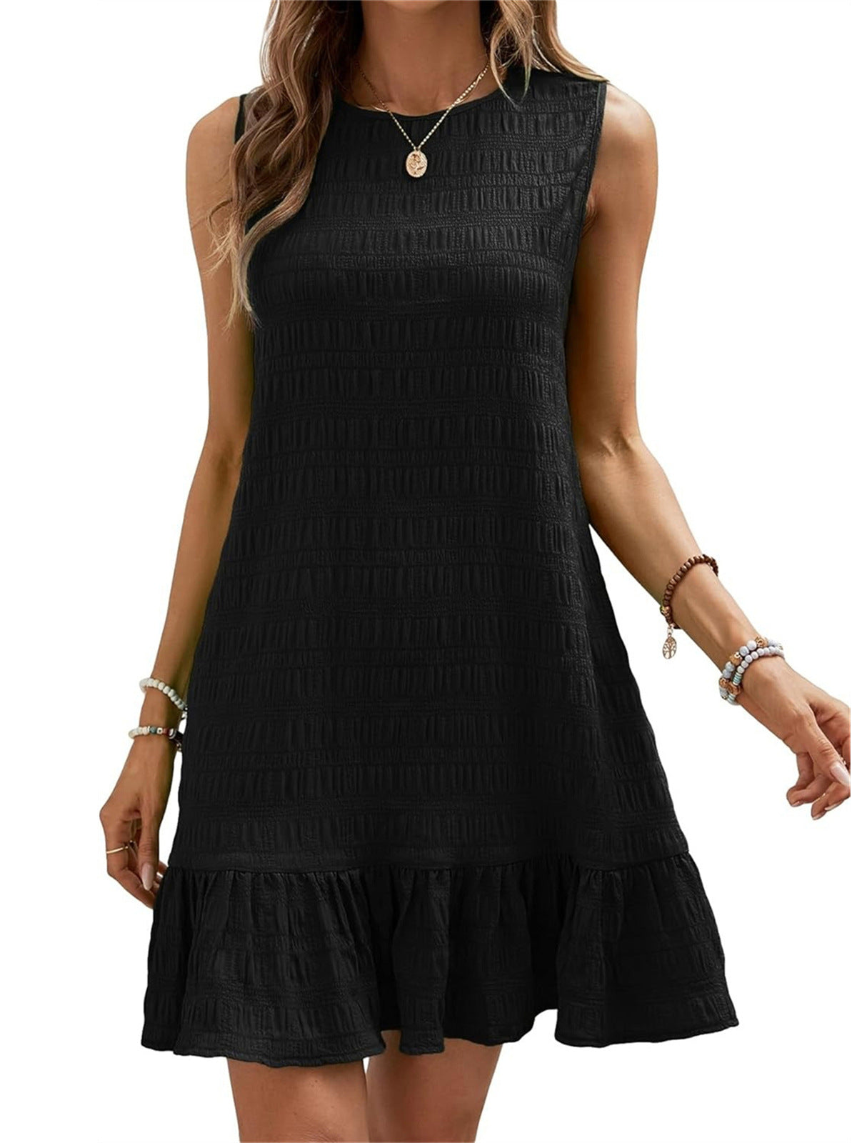 Vestido informal sin mangas de poliéster de color sólido para mujer