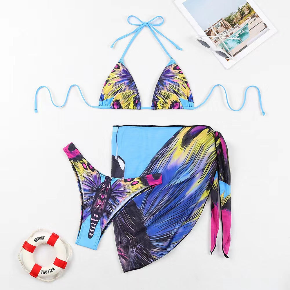 Women Sexy Print Bikini Three-Piece Set