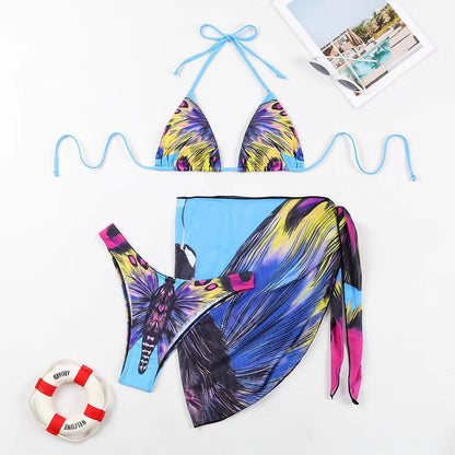 Women Sexy Print Bikini Three-Piece Set