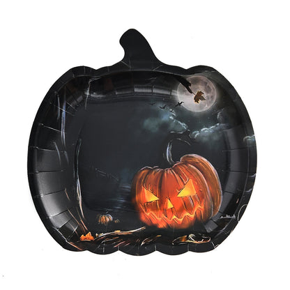 Plato desechable de calabaza fantasma para decoración de fiesta de Halloween