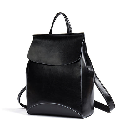 Mochila de cuero simple retro de color sólido para mujer