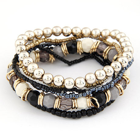 Conjunto de pulseras multicapa con cuentas multicolores bohemias
