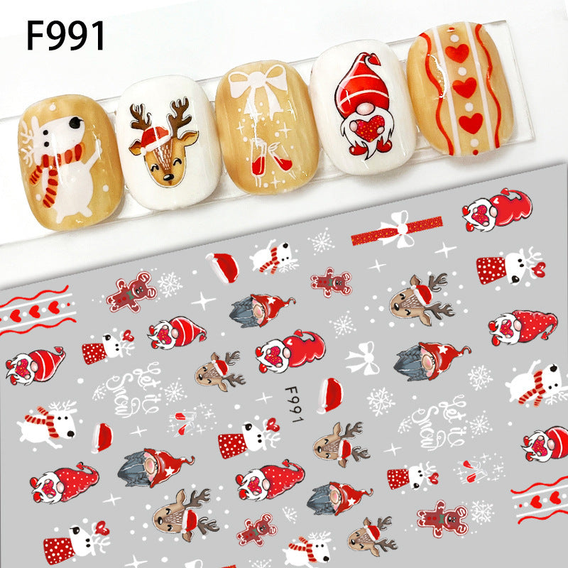 Pegatinas de uñas con diseño de copos de nieve y alces navideños