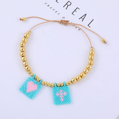 Bohemian Gold Beads Cross Heart Design Bracelet