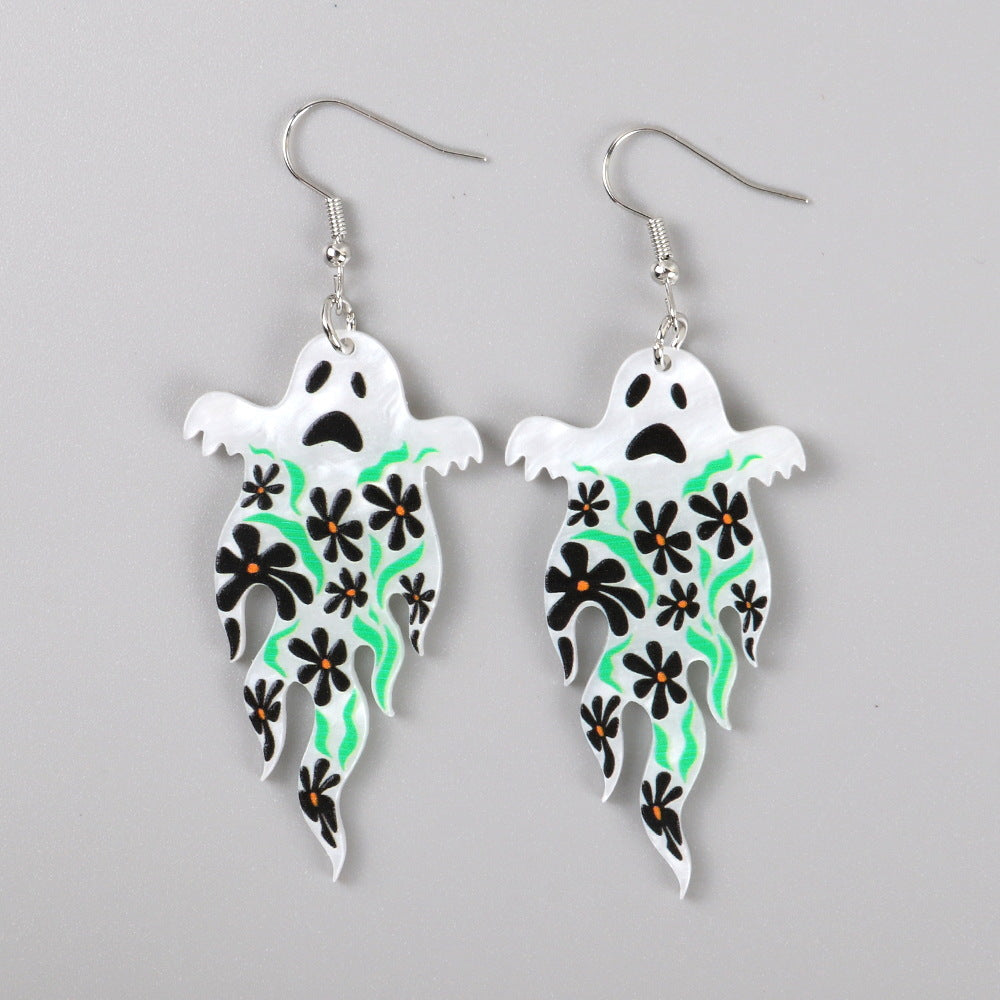 Halloween Women Horror Funny Flame Ghost Skull Earrings