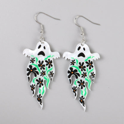 Halloween Women Horror Funny Flame Ghost Skull Earrings