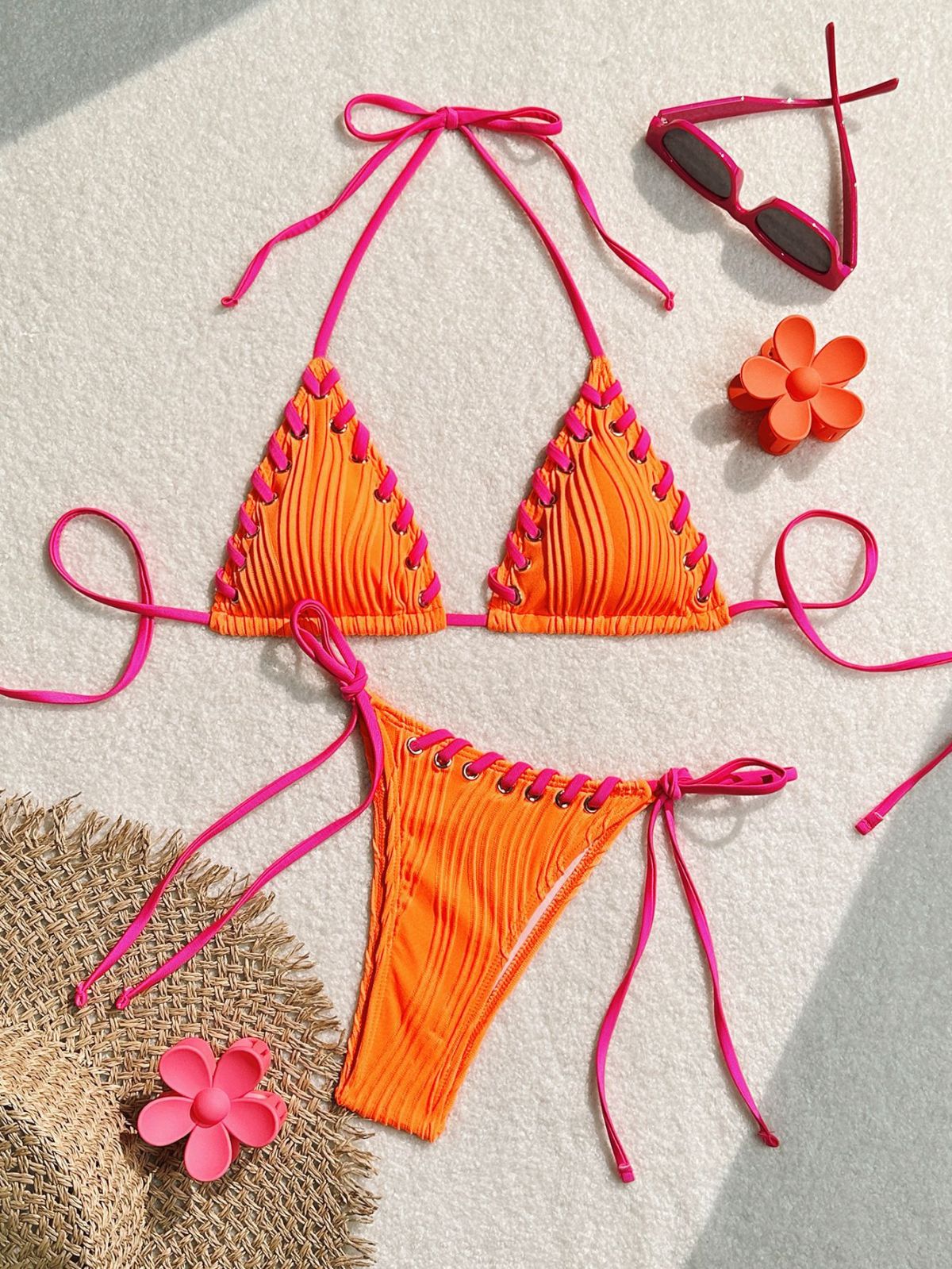Summer Sexy Solid Color Bandage Bikini Swimwear