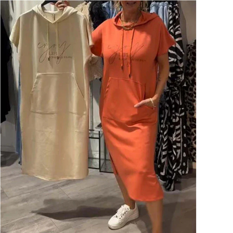 Vestido con capucha informal de talla grande para mujer en poliéster