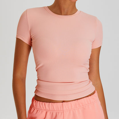 T-shirt de yoga décontracté à séchage rapide pour femme, couleur unie