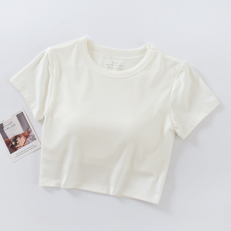 Women Fashion Solid Color Blank T-Shirt - Round Neck Short Sleeve
