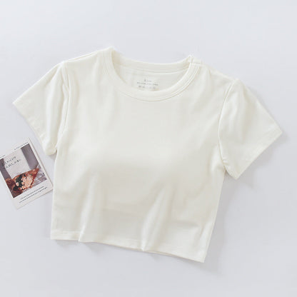 Women Fashion Solid Color Blank T-Shirt - Round Neck Short Sleeve