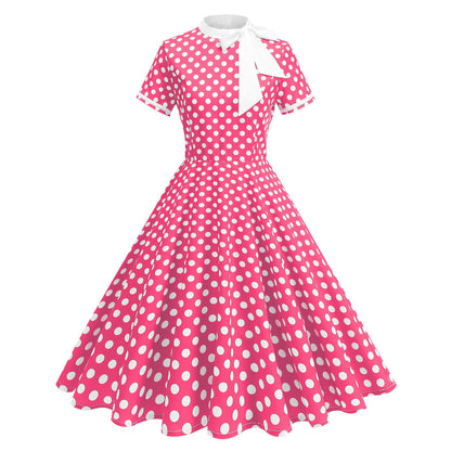 Women Fashion Elegant Color Contrast Wave Dot Dress