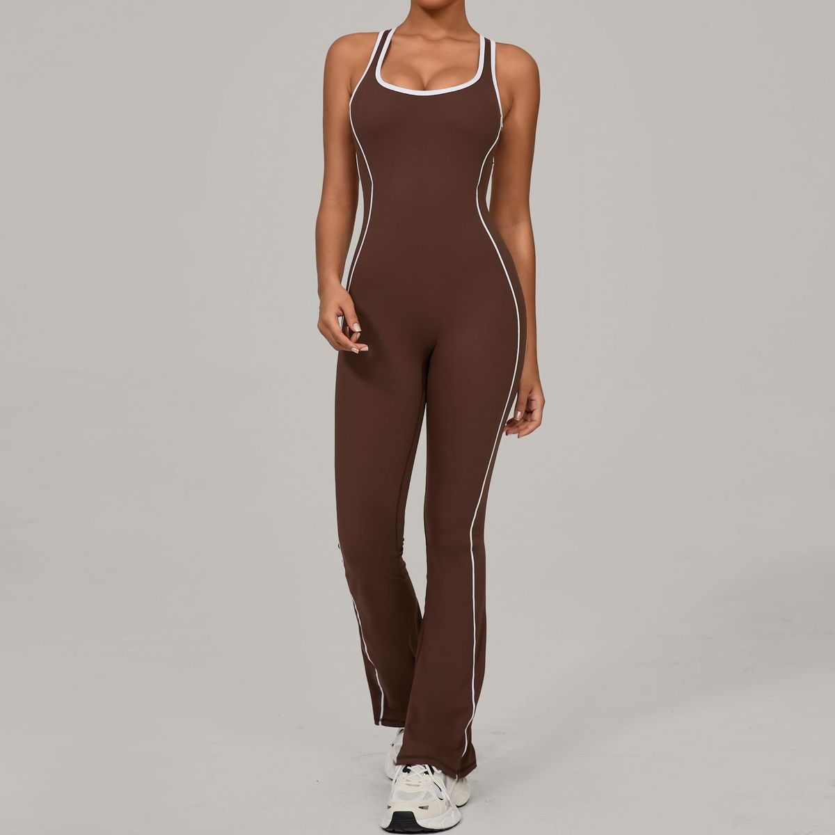 Women Yoga Contrast Stitching Backless Sports Jumpsuits