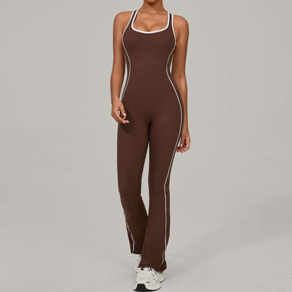 Women Yoga Contrast Stitching Backless Sports Jumpsuits
