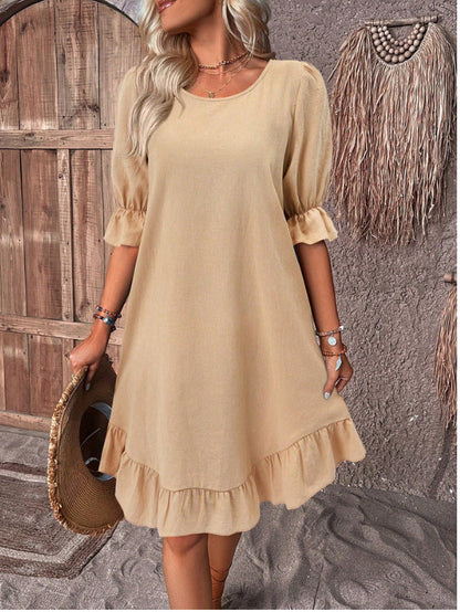 Vestido informal de lino y algodón de moda de verano para mujer