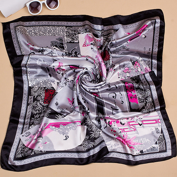 Bufanda de seda cuadrada grande con estampado floral para mujer, accesorio elegante
